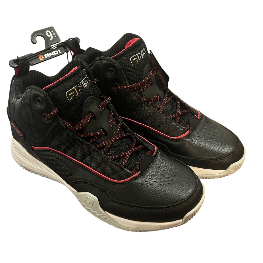 AND1 Streetball Mens Basketball Shoes Black Red High Top Sneakers Size 9.5 NWT